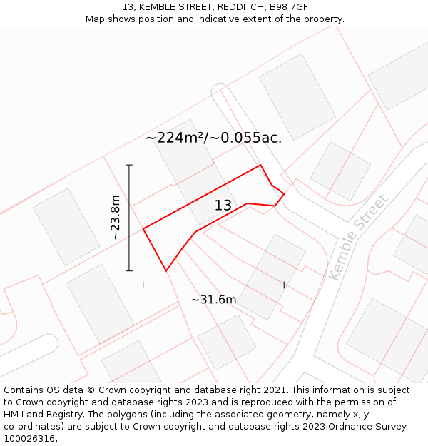 13, KEMBLE STREET, REDDITCH, B98 7GF: Plot and title map