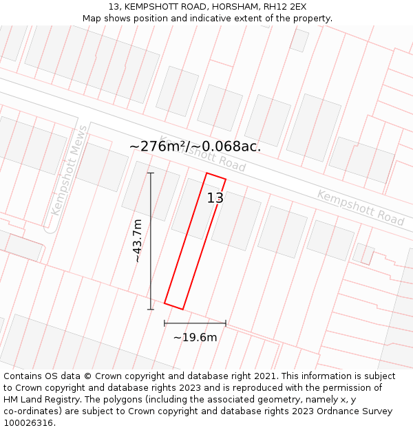 13, KEMPSHOTT ROAD, HORSHAM, RH12 2EX: Plot and title map