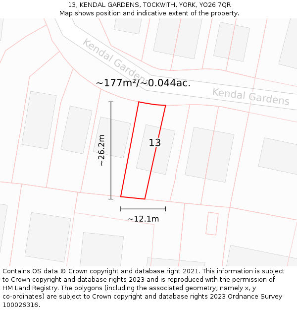 13, KENDAL GARDENS, TOCKWITH, YORK, YO26 7QR: Plot and title map