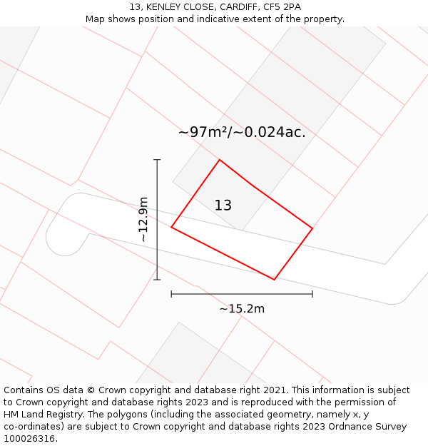13, KENLEY CLOSE, CARDIFF, CF5 2PA: Plot and title map