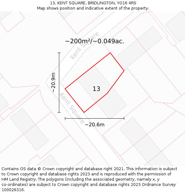 13, KENT SQUARE, BRIDLINGTON, YO16 4RS: Plot and title map