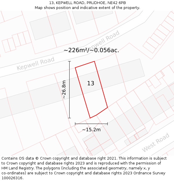 13, KEPWELL ROAD, PRUDHOE, NE42 6PB: Plot and title map