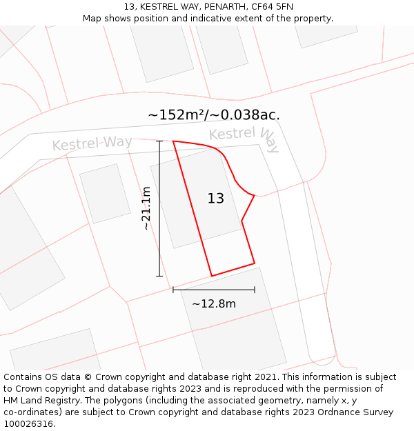 13, KESTREL WAY, PENARTH, CF64 5FN: Plot and title map