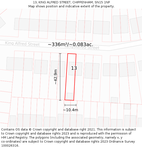 13, KING ALFRED STREET, CHIPPENHAM, SN15 1NP: Plot and title map