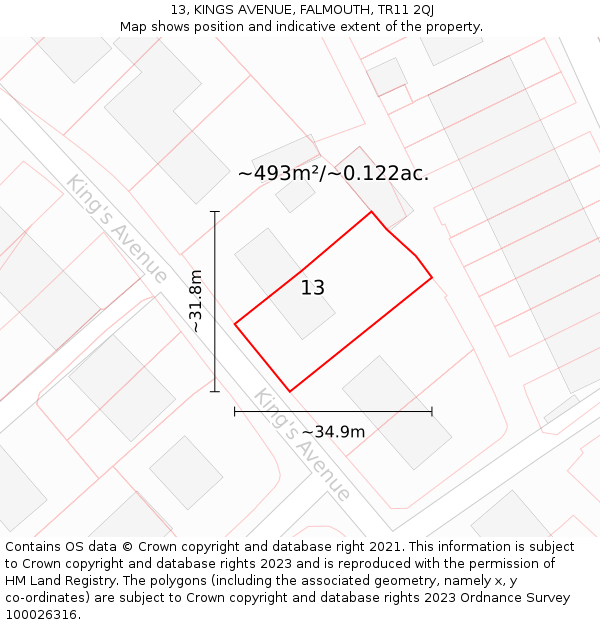 13, KINGS AVENUE, FALMOUTH, TR11 2QJ: Plot and title map