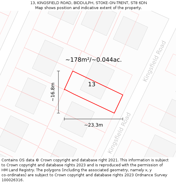 13, KINGSFIELD ROAD, BIDDULPH, STOKE-ON-TRENT, ST8 6DN: Plot and title map