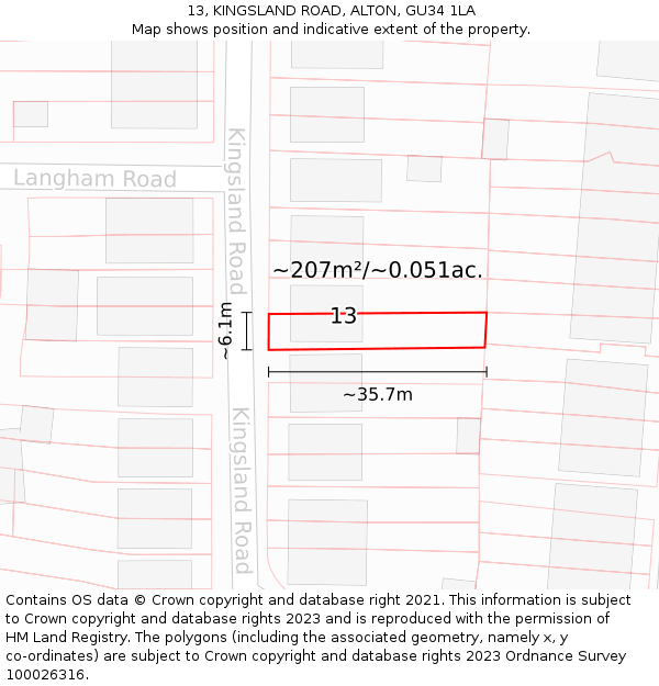 13, KINGSLAND ROAD, ALTON, GU34 1LA: Plot and title map