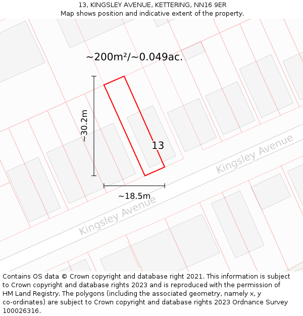 13, KINGSLEY AVENUE, KETTERING, NN16 9ER: Plot and title map