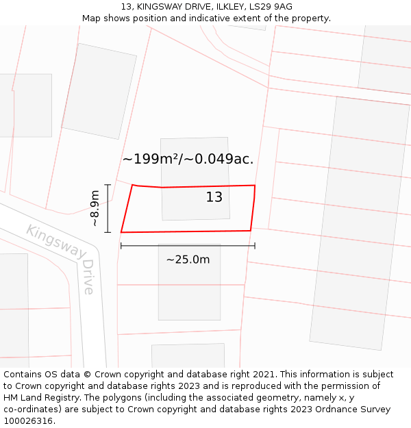 13, KINGSWAY DRIVE, ILKLEY, LS29 9AG: Plot and title map