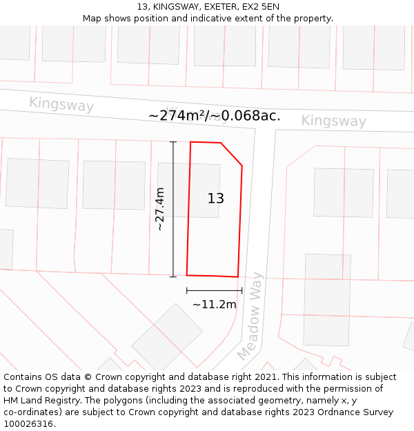 13, KINGSWAY, EXETER, EX2 5EN: Plot and title map