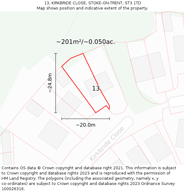 13, KIRKBRIDE CLOSE, STOKE-ON-TRENT, ST3 1TD: Plot and title map