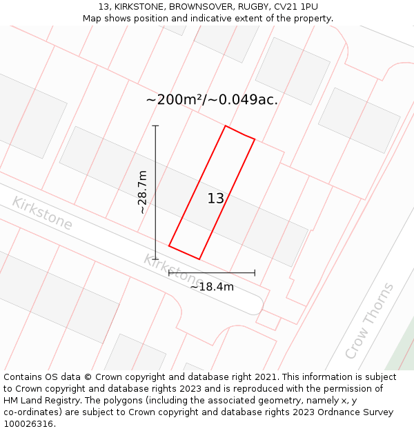 13, KIRKSTONE, BROWNSOVER, RUGBY, CV21 1PU: Plot and title map