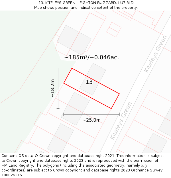 13, KITELEYS GREEN, LEIGHTON BUZZARD, LU7 3LD: Plot and title map