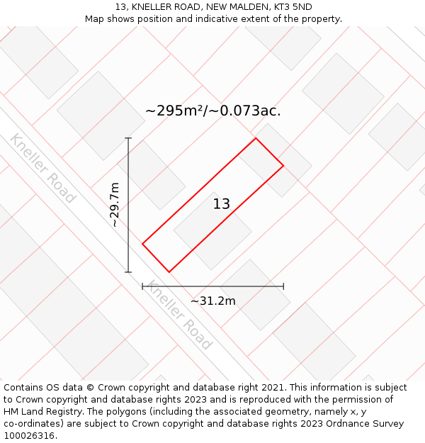 13, KNELLER ROAD, NEW MALDEN, KT3 5ND: Plot and title map