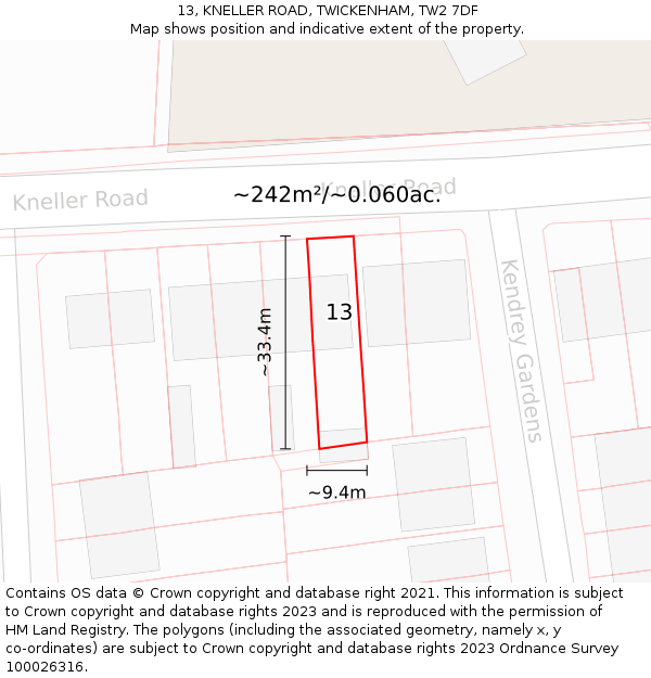 13, KNELLER ROAD, TWICKENHAM, TW2 7DF: Plot and title map