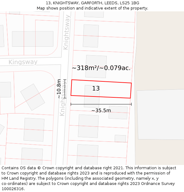 13, KNIGHTSWAY, GARFORTH, LEEDS, LS25 1BG: Plot and title map