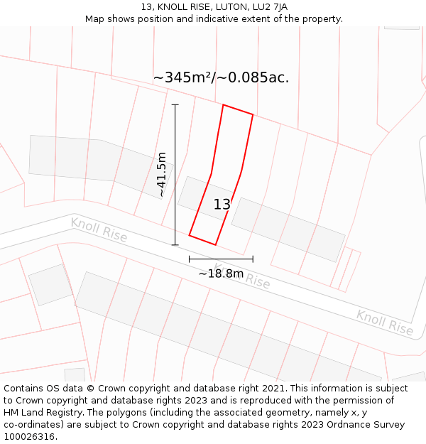13, KNOLL RISE, LUTON, LU2 7JA: Plot and title map
