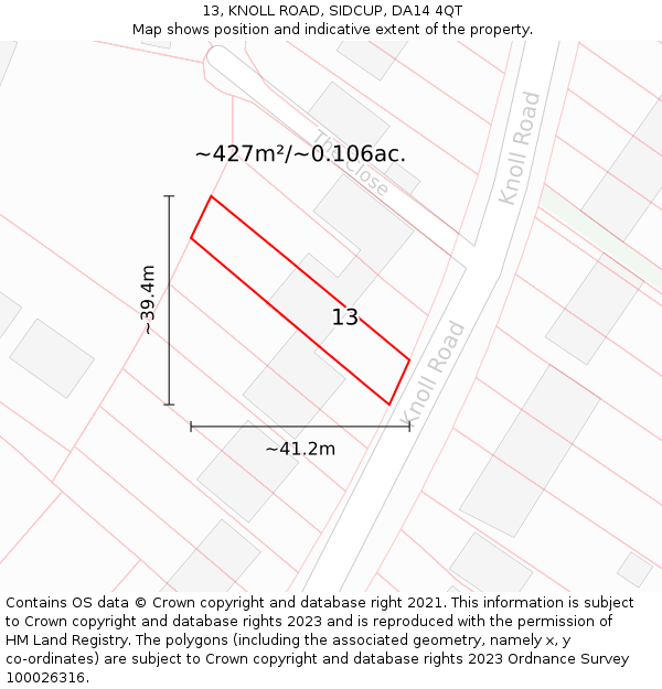 13, KNOLL ROAD, SIDCUP, DA14 4QT: Plot and title map