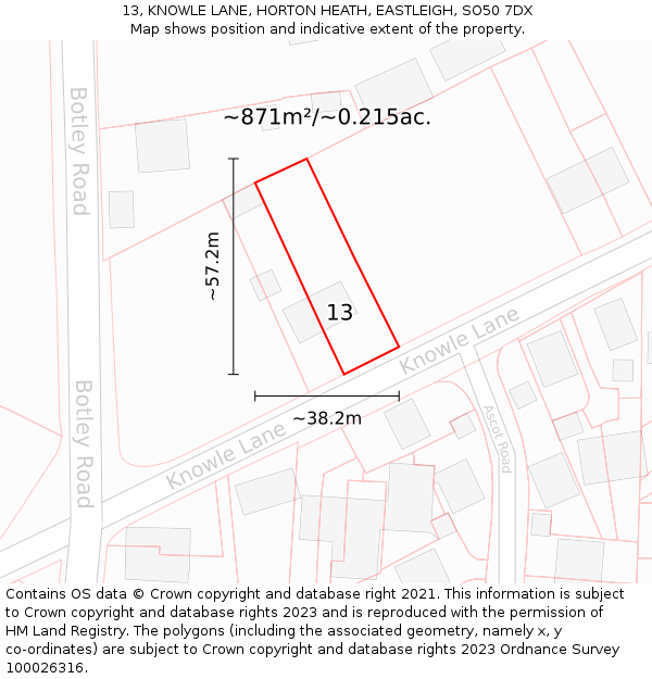 13, KNOWLE LANE, HORTON HEATH, EASTLEIGH, SO50 7DX: Plot and title map