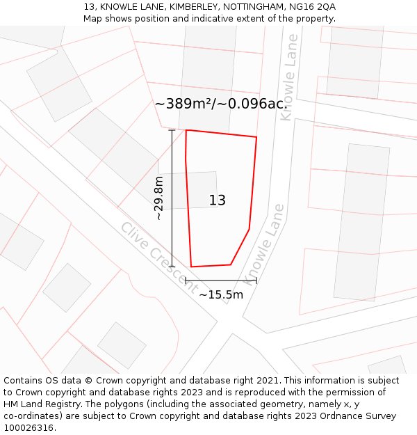 13, KNOWLE LANE, KIMBERLEY, NOTTINGHAM, NG16 2QA: Plot and title map