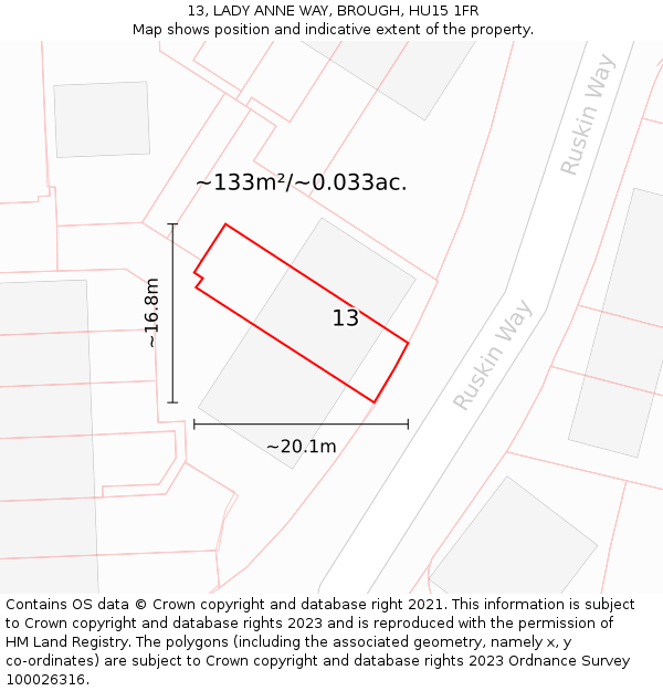 13, LADY ANNE WAY, BROUGH, HU15 1FR: Plot and title map
