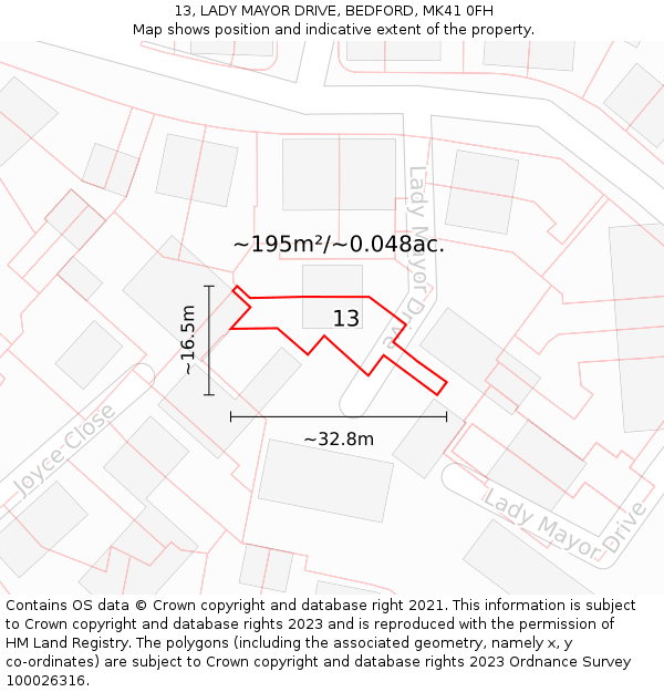 13, LADY MAYOR DRIVE, BEDFORD, MK41 0FH: Plot and title map