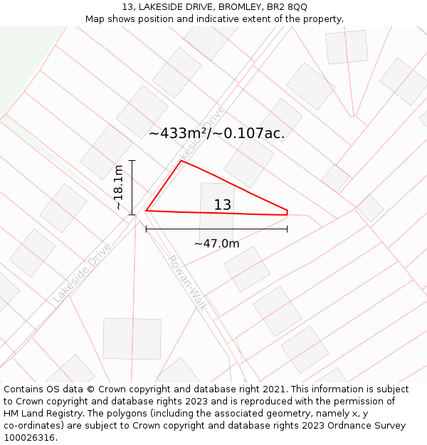 13, LAKESIDE DRIVE, BROMLEY, BR2 8QQ: Plot and title map
