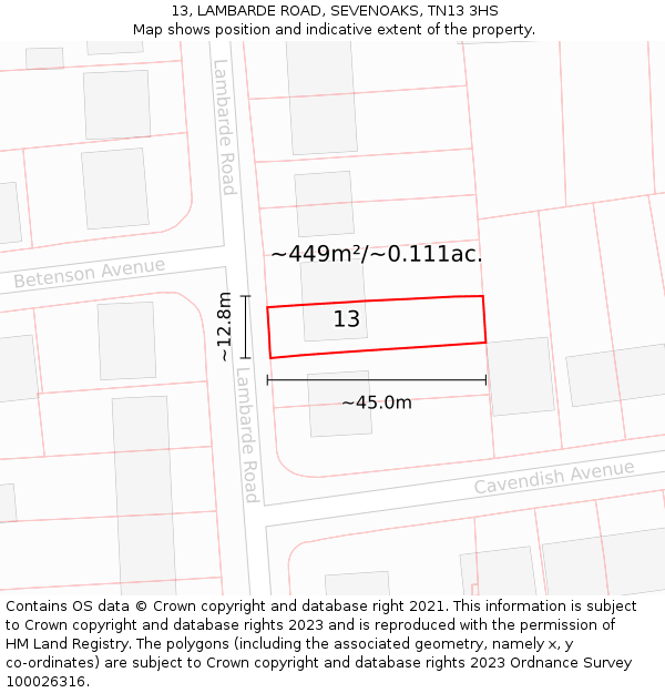 13, LAMBARDE ROAD, SEVENOAKS, TN13 3HS: Plot and title map