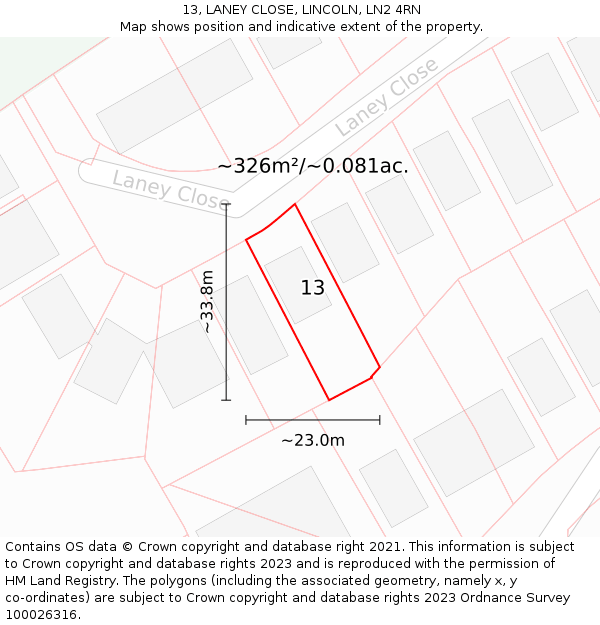 13, LANEY CLOSE, LINCOLN, LN2 4RN: Plot and title map