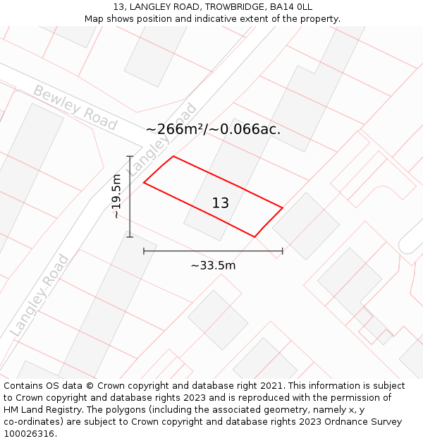 13, LANGLEY ROAD, TROWBRIDGE, BA14 0LL: Plot and title map