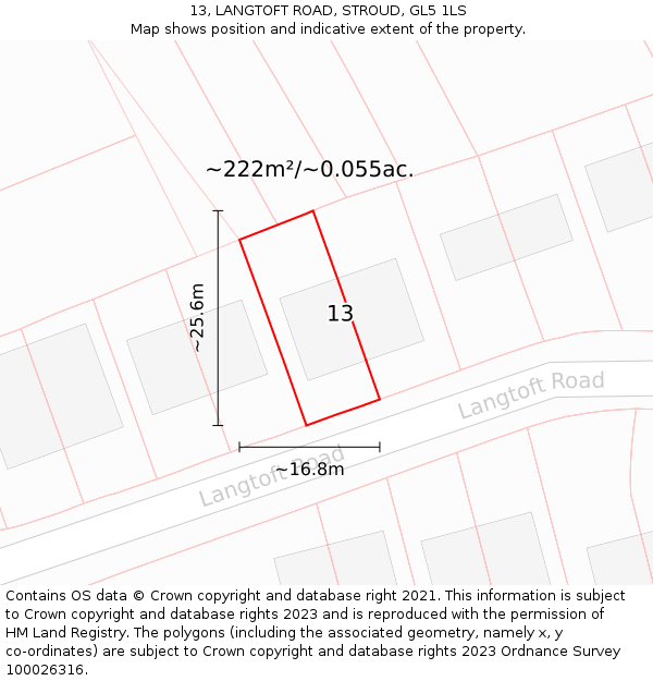 13, LANGTOFT ROAD, STROUD, GL5 1LS: Plot and title map