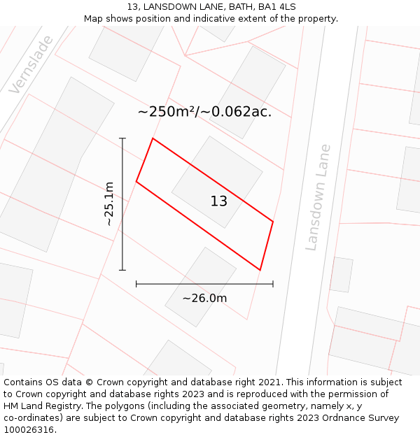 13, LANSDOWN LANE, BATH, BA1 4LS: Plot and title map