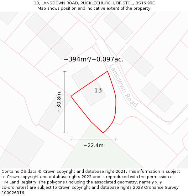 13, LANSDOWN ROAD, PUCKLECHURCH, BRISTOL, BS16 9RG: Plot and title map