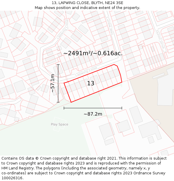 13, LAPWING CLOSE, BLYTH, NE24 3SE: Plot and title map