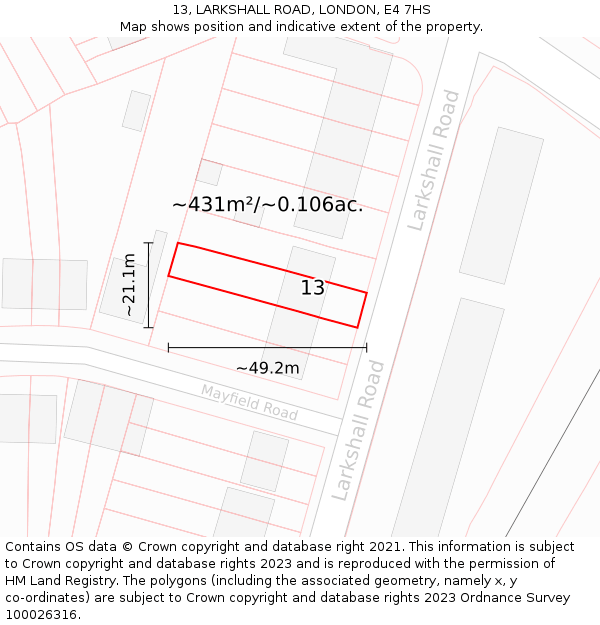 13, LARKSHALL ROAD, LONDON, E4 7HS: Plot and title map