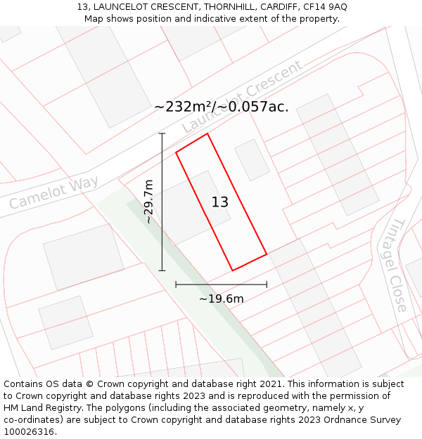 13, LAUNCELOT CRESCENT, THORNHILL, CARDIFF, CF14 9AQ: Plot and title map