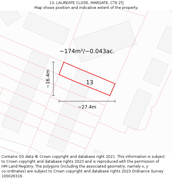 13, LAUREATE CLOSE, MARGATE, CT9 2TJ: Plot and title map