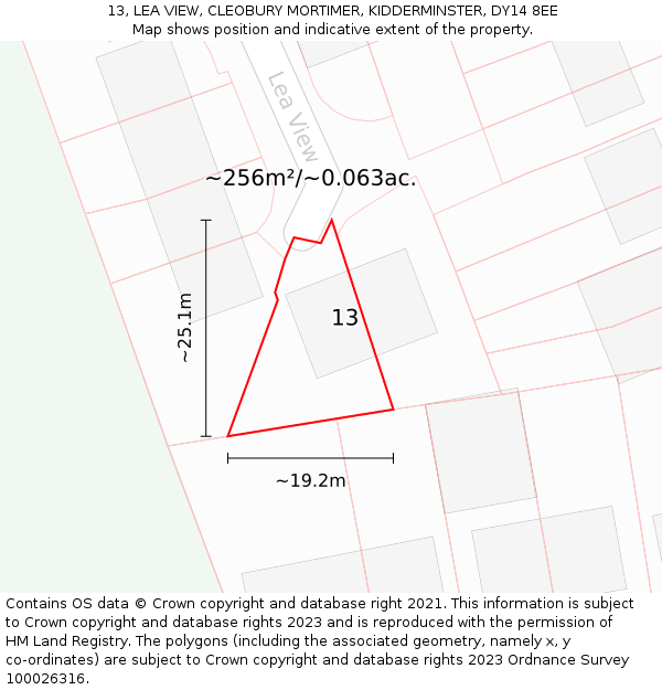 13, LEA VIEW, CLEOBURY MORTIMER, KIDDERMINSTER, DY14 8EE: Plot and title map