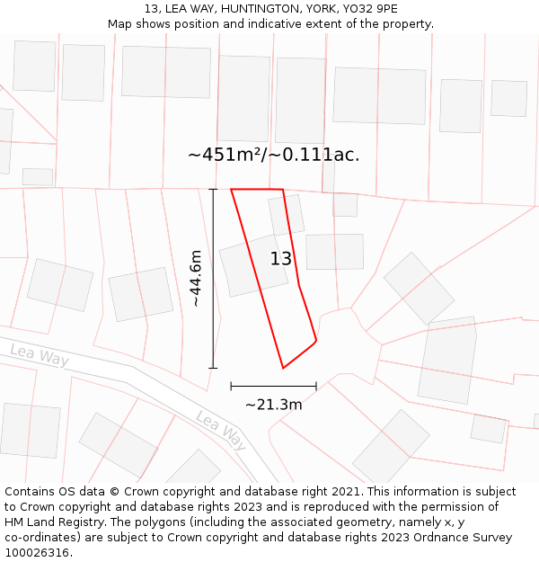 13, LEA WAY, HUNTINGTON, YORK, YO32 9PE: Plot and title map