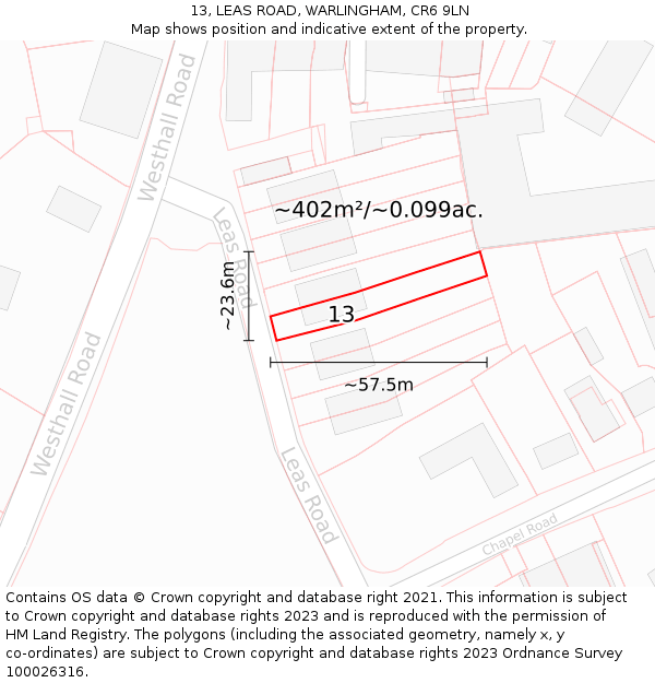 13, LEAS ROAD, WARLINGHAM, CR6 9LN: Plot and title map