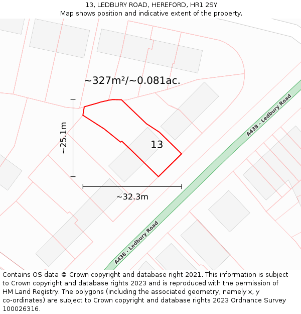 13, LEDBURY ROAD, HEREFORD, HR1 2SY: Plot and title map