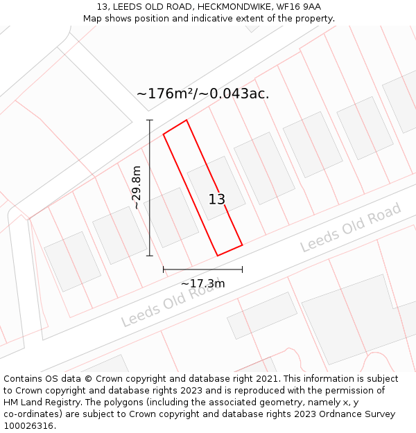 13, LEEDS OLD ROAD, HECKMONDWIKE, WF16 9AA: Plot and title map