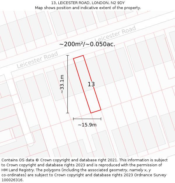 13, LEICESTER ROAD, LONDON, N2 9DY: Plot and title map