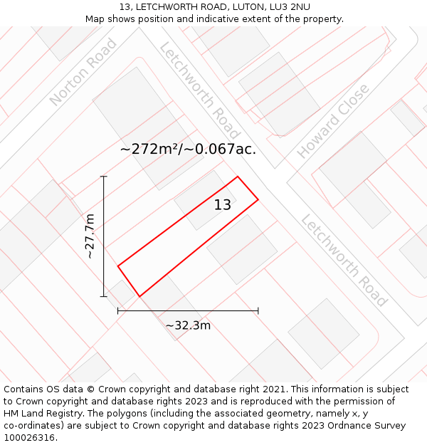 13, LETCHWORTH ROAD, LUTON, LU3 2NU: Plot and title map