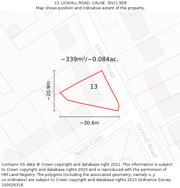 13, LICKHILL ROAD, CALNE, SN11 9DE: Plot and title map