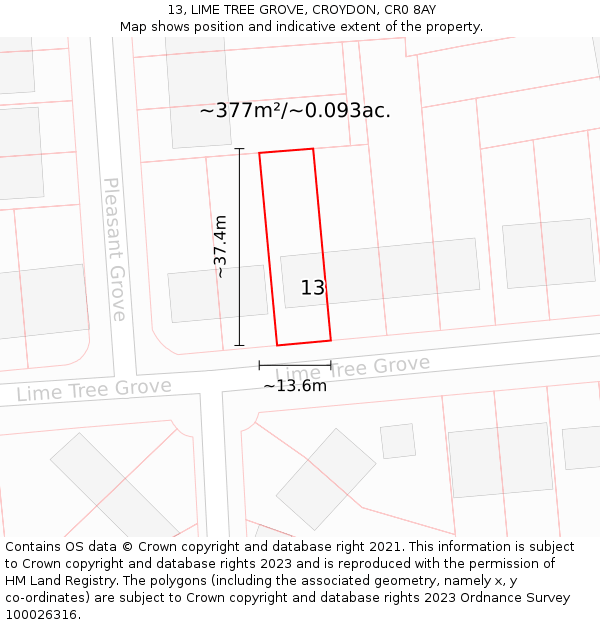 13, LIME TREE GROVE, CROYDON, CR0 8AY: Plot and title map