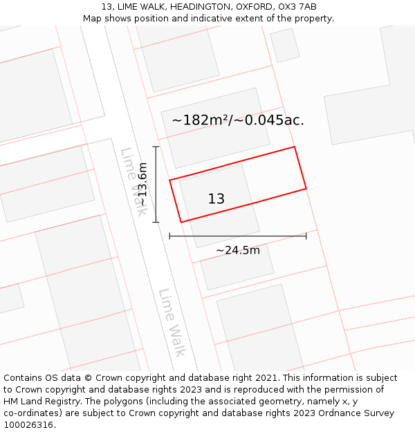 13, LIME WALK, HEADINGTON, OXFORD, OX3 7AB: Plot and title map