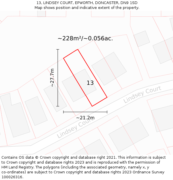 13, LINDSEY COURT, EPWORTH, DONCASTER, DN9 1SD: Plot and title map
