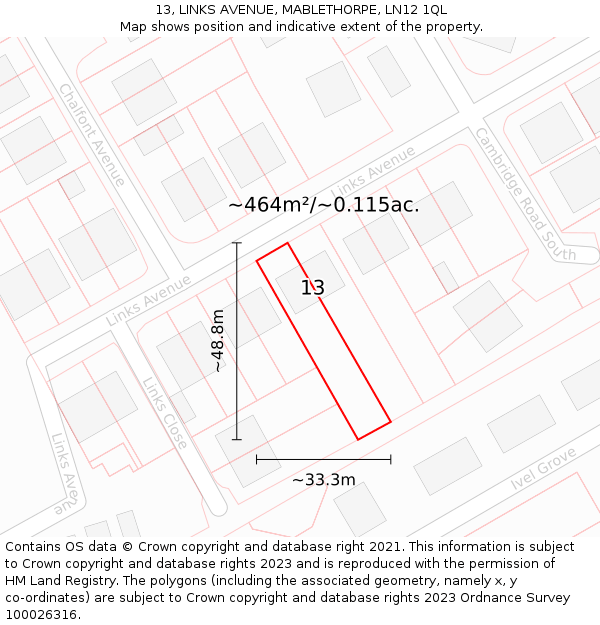 13, LINKS AVENUE, MABLETHORPE, LN12 1QL: Plot and title map