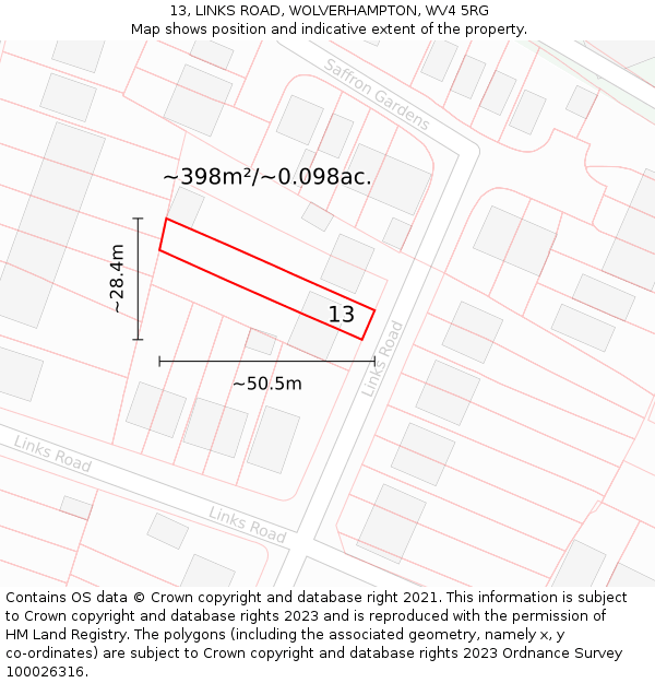 13, LINKS ROAD, WOLVERHAMPTON, WV4 5RG: Plot and title map